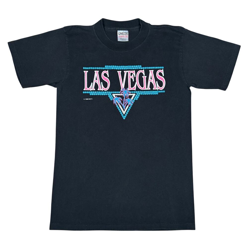 Vintage 1991 Las Vegas Shirt Oneita 90s Made In USA Neon Graphic FIts like Small